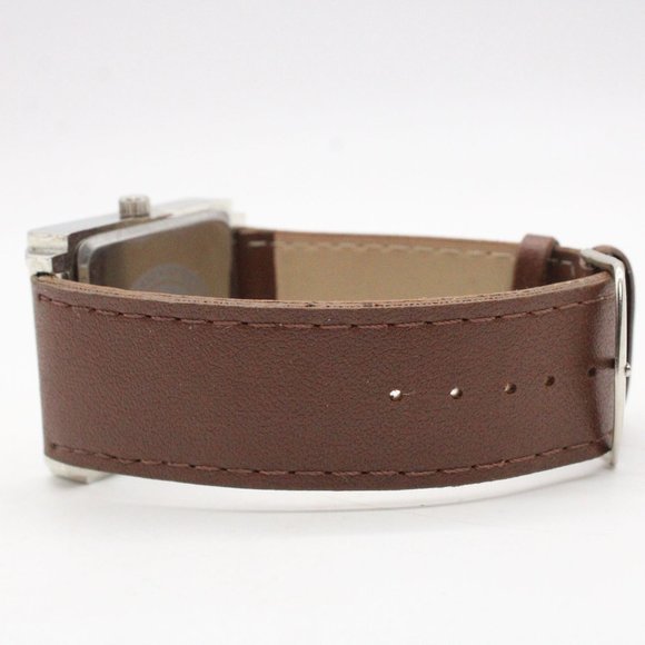 Ewatch Mens Watch Silver Tone Stainless Steel Classic Brown Leather Band - Picture 7 of 8